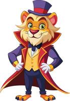 A cartoon lion in a top hat and coat vector