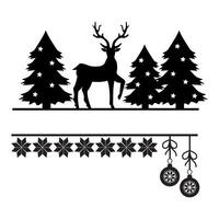 Christmas monogram with a cut with a deer and Christmas trees vector