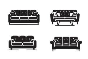 Sofa Set Furniture Silhouette Illustration Design vector