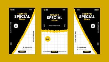Simple food social media stories template with grid background. Food menu promotion banner design vector