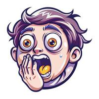 A flat sticker of a frightened boy with shocking face vector