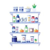 Pantry shelf filled with food items, a flat style illustration vector