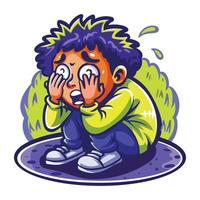 A character hiding his face with hands, flat style sticker vector