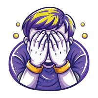 A flat sticker of a character hiding his face due to embarrassment vector