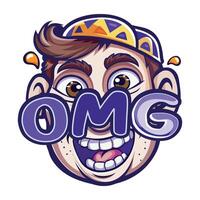A fat sticker of a character face with omg typography vector