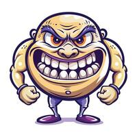 A flat sticker of a cartoon character with muscles showing aggression vector