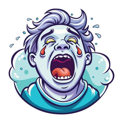 A man crying with sadness, flat style sticker