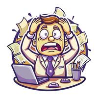 A flat sticker of a character taking work stress vector
