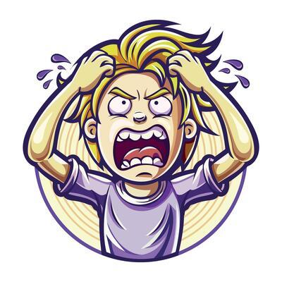 A flat sticker of an exasperated character