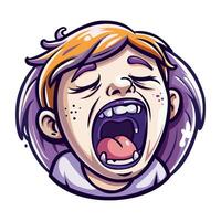 Bored character yawning, flat style sticker vector