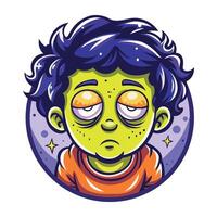 Restless character with half open eyes, flat style sticker vector