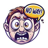 A flat style sticker of a shocked boy with no way typography vector