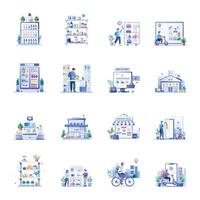 Collection of Flat Style Shopping Store Illustrations vector