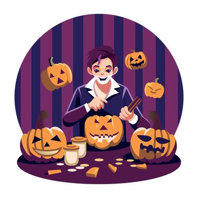 A flat illustration of halloween pumpkin carving