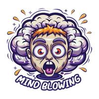 A flat sticker of a shocked character with mind blowing typography vector