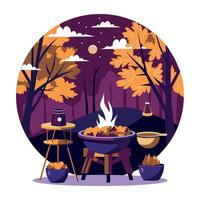 A flat illustration of outdoor grilled food vector