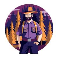 Reserve ranger standing in a forest, a flat style illustration vector
