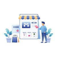A vibrant flat illustration of a person doing shopping from an online store vector