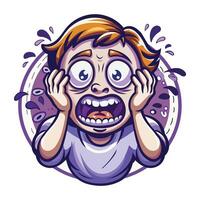 A flat sticker of boy shout with panic vector