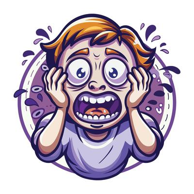 A flat sticker of boy shout with panic