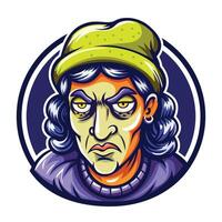 A flat sticker of serious character vector