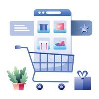 A flat illustration of shopping app vector