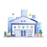 A flat illustration of a supermarket location vector