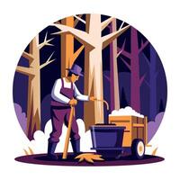 A man collection wood in a forest, a flat style illustration vector