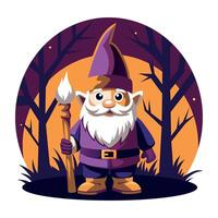 A flat style illustration of a dwarf standing in a forest vector