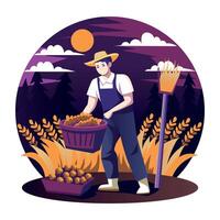 A farmer harvesting his fields, a flat style illustration vector