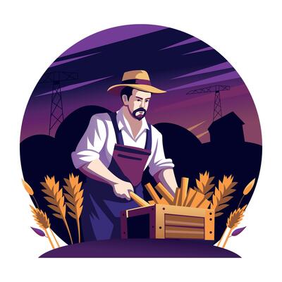 A flat illustration of a harvester