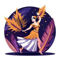 A flat illustration of a lady doing samba dance in autumn season vector