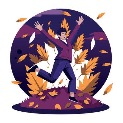 A flt illustration of man enjoy in happy fall season