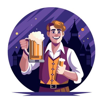 A flat illustration of a man drinking beer