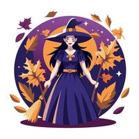 A flat illustration of autumn witch vector