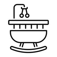 A line icon depicting a baby cradle with a hanging toy vector