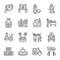Set of Linear Style Baby Shower Event Icons vector