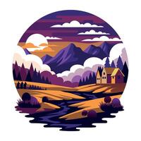 A flat illustration of beautiful mountain scenery vector