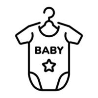 A line icon depicting a baby clothes hanging on a hanger vector