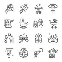 Collection of Linear Style Baby Shower Icons vector