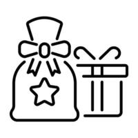 A line icon of a goodie bag with a bow and a star vector