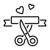 A line icon of ribbon cutting with scissors vector
