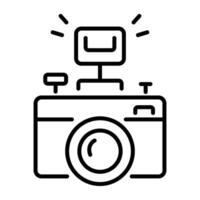 A line icon of a camera with a flash, perfect for capturing moments vector