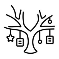A linear icon of wish tree with many wish cards hanging on it vector
