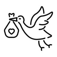 A line icon of flying stork vector
