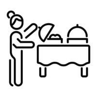 A line icon of a person serving food buffet vector