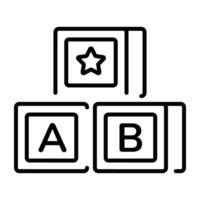 A line icon of three baby blocks with alphabet letters vector
