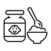 A line icon of a jar of baby food and a bowl with a spoon vector