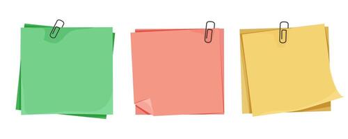 Memo notes, paper for note with clip, postit. Planner notebook page. Idea list. Post note sticker. Quote frame, reminder. vector