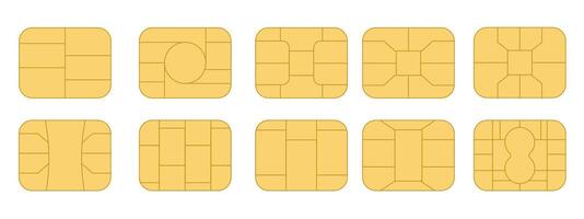 EMV chip icon set. Microchip for bank plastic credit or debit charge or sim card. Digital Nfc technology. Contactless payment at terminals and ATMs vector